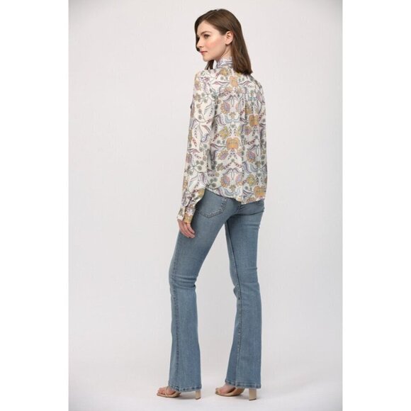 Floral Button Down Blouse with Piping Accent - Picture 6 of 14
